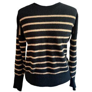 Tahari 2-Ply Cashmere Sweater - Black & Camel Striped, drop sleeve, small-medium
